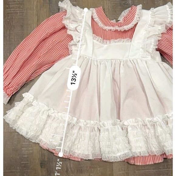 Vintage MINI WORLD Red & White Pinafore Party Dress size L 9-12 Mo Full Skirt - Picture 10 of 10